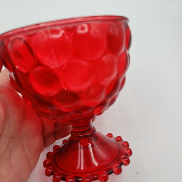 Ruby Red Bubble Glasses Hobnail Boopie Footed Goblet Cranberry Vintage Lot of 2 - Picture 9 of 11